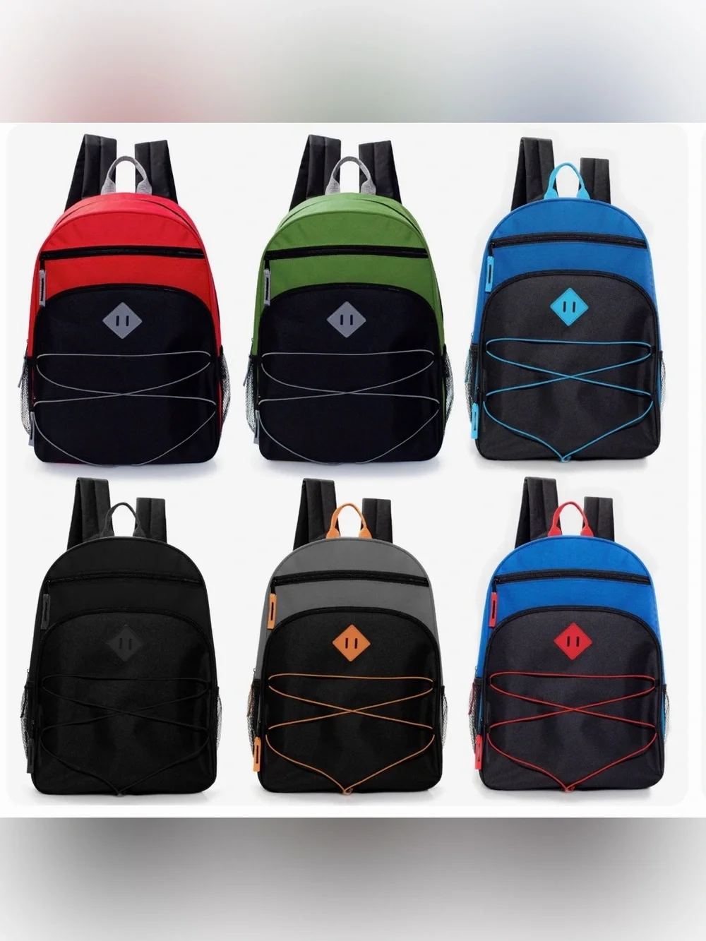 Unisex all age student Backpack - Black and Red Options Pack of 6
